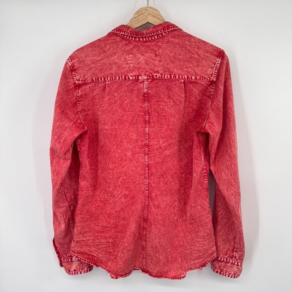 Frank & Eileen orange distressed denim shirt Long Sleeve Size Large womens - Picture 13 of 13